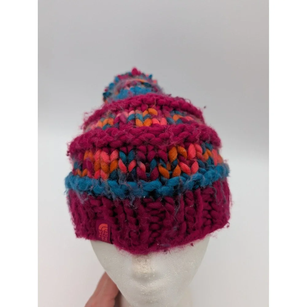 The North Face Chunky Knit Pom Beanie Hat Pink Blue Orange QD 984543 OS
